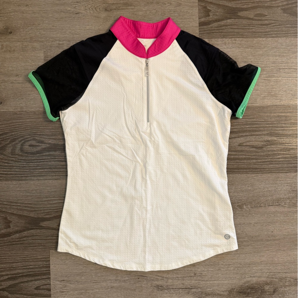 White zipper Polo Jersey with Short Sleeves.
Great golf sport top with style
